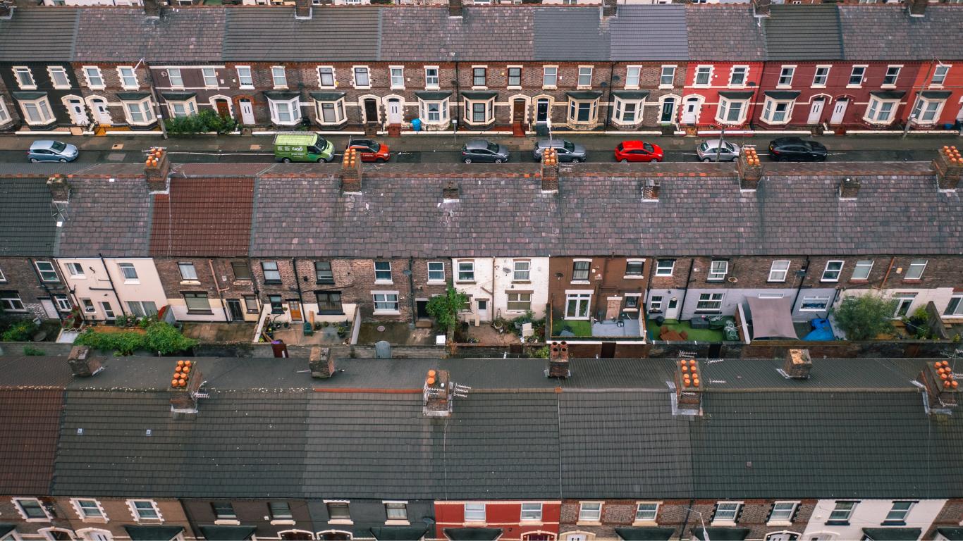 Rows of terraced houses photographed from above